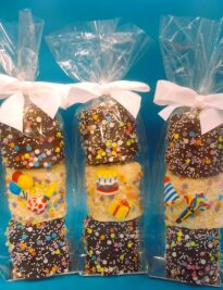 Happy Birthday themed and sprinkled Jumbo Chocolate Dipped Marshmallows