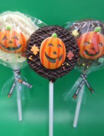 Gourmet Chocolate Pumpkin Lollipop in white, milk, and dark chocolate