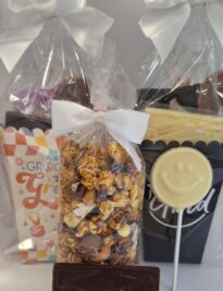 Graduation style popcorn bag and chocolates