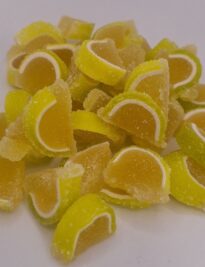 Mini bright colored key lime fruit jelly slices