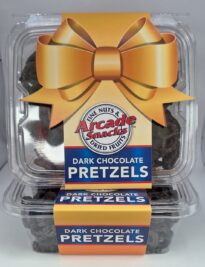 Dark Chocolate Pretzels in a box with a bow