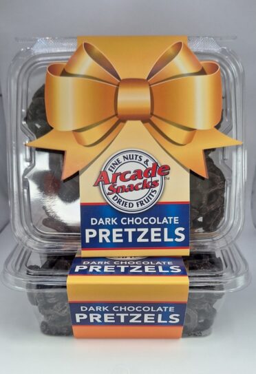 Dark Chocolate Pretzels in a box with a bow