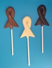 Cancer Awareness Ribbon Chocolate Lollipops in milk dark and white chocolate