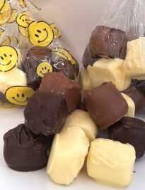 Marshmallows encased in milk, dark or white chocolate.