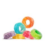 Six colorful Sour Gummi puckerings