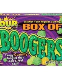 Gummy Candies shaped like boogers that have a tangy flavor