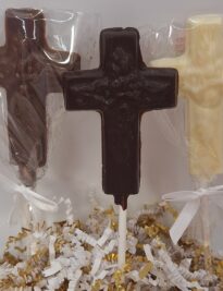 Chocolate Cross Lollipops in milk, dark and white chocolate