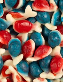 Red, white and blue Gummy Whales