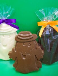 Solid Chocolate Ghosts in milk, dark and white chocolate