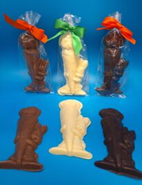 Milk white and dark chocolate giant carrot bunnies