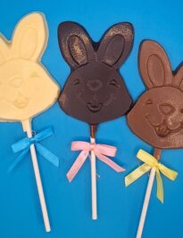 White dark and milk chocolate Easter bunny pops