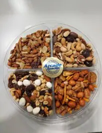 Round tray with snack mixes